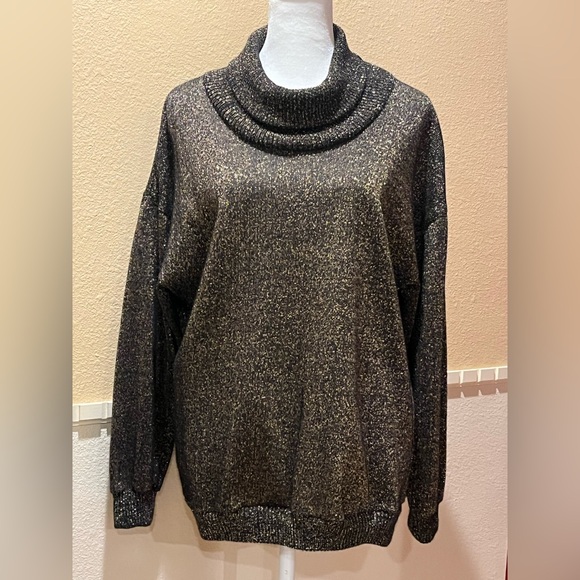 Dior Sweaters - Christian Dior vintage sweater w/ brown & gold metallic knit, cowl neck. M